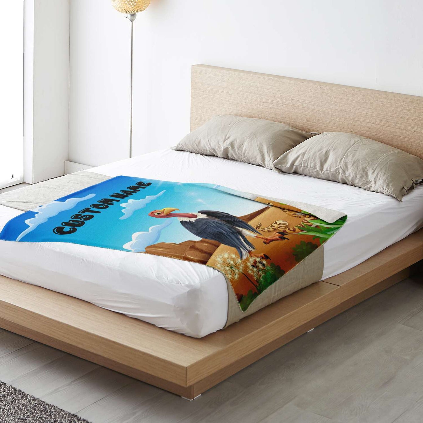Personalized Name Vulture Blanket, Custom Name Wild Animals Blanket for Boys & Girls