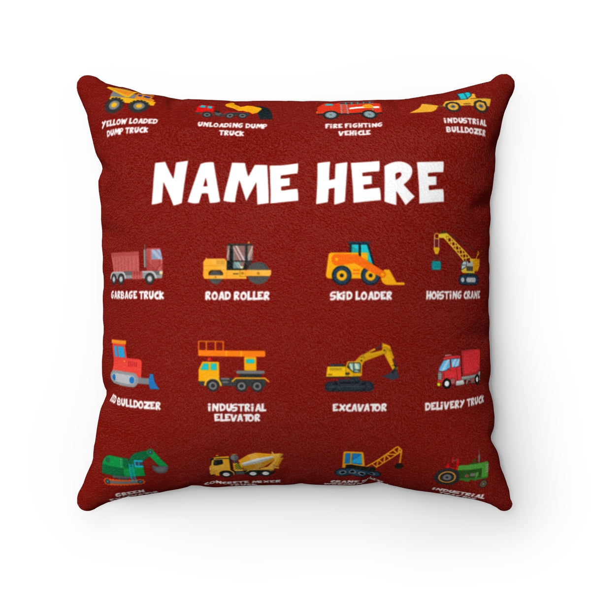 Personalized Name Construction Machines Boy Square Pillow