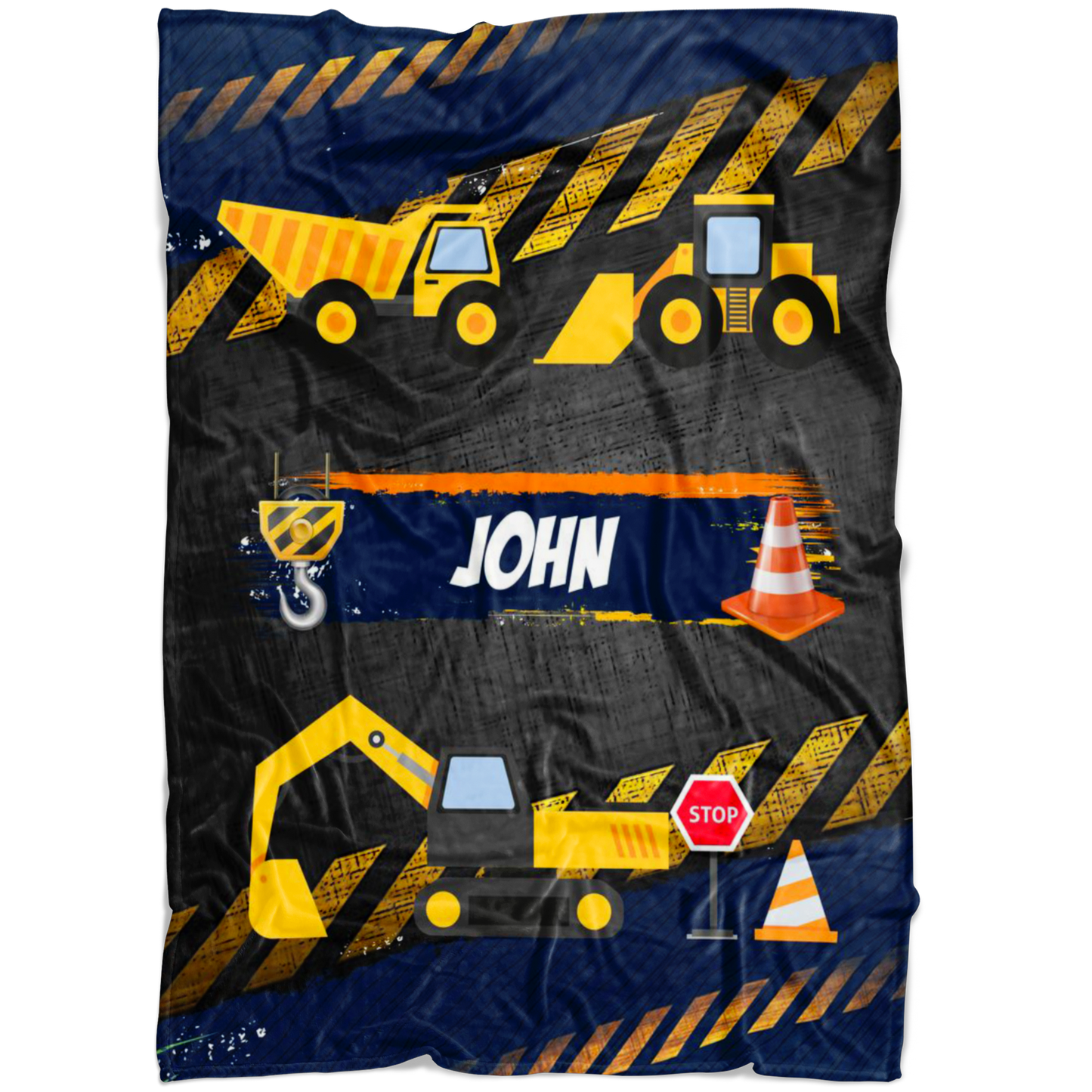 Personalized Name Stop Under Construction Blanket for Boys & Girls, Kids Name Blanket - John