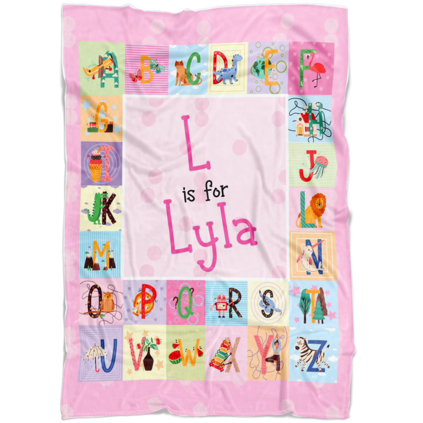 Personalized Name ABC Blanket for Babies & Girls - L for Lyla