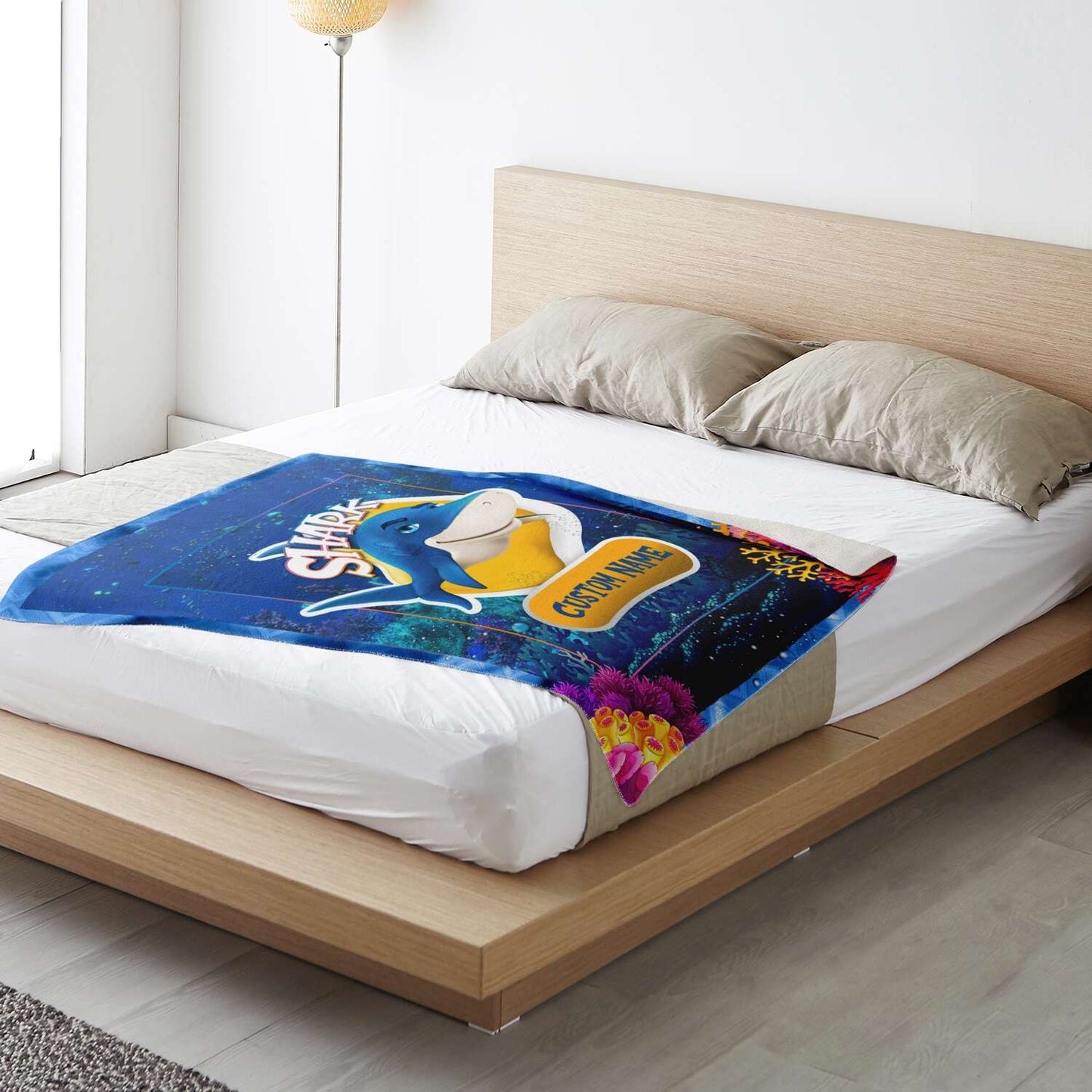 Personalized Name Shark Blanket, Custom Name Sea Animals Blanket for Boys & Girls