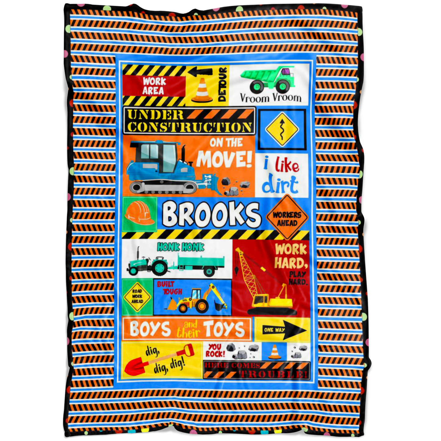 Under Construction Personalized Blanket for Boys - Brooks