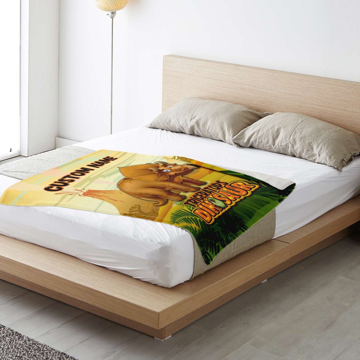 Personalized Name Triceratops Dinosaur Blanket for Kids, Custom Name Blanket for Boys & Girls