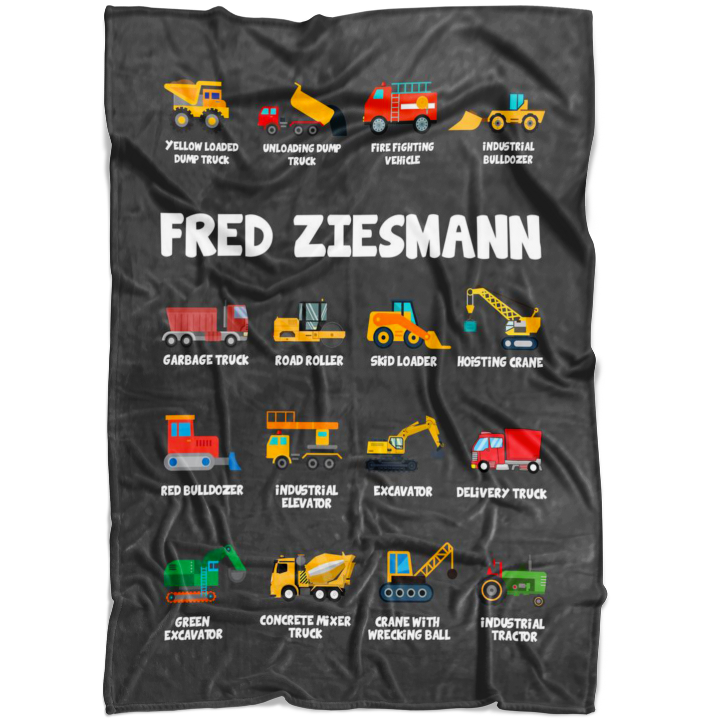 Personalized Name Construction Machines Boys & Girls Blanket - Fred Ziesmann