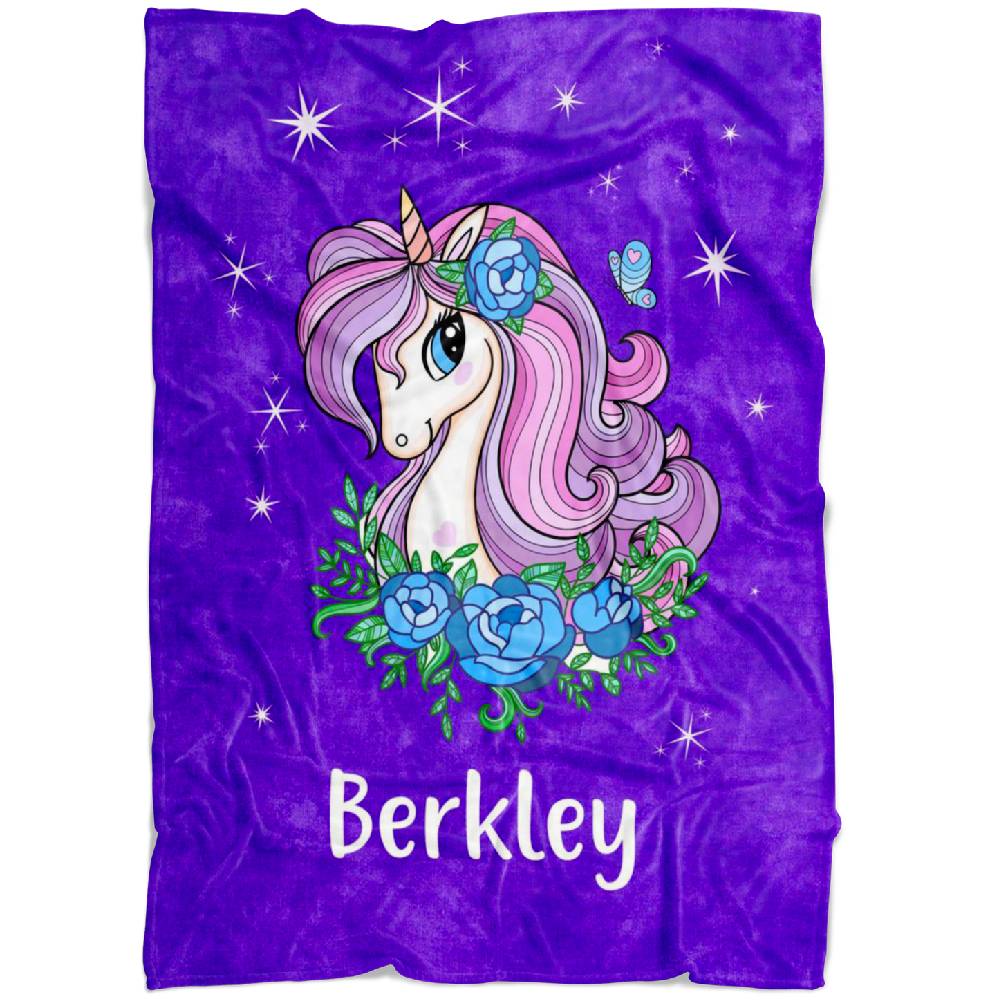 Personalized Name Sparkling Unicorn Purple Blanket for Girls & Babies - Berkley