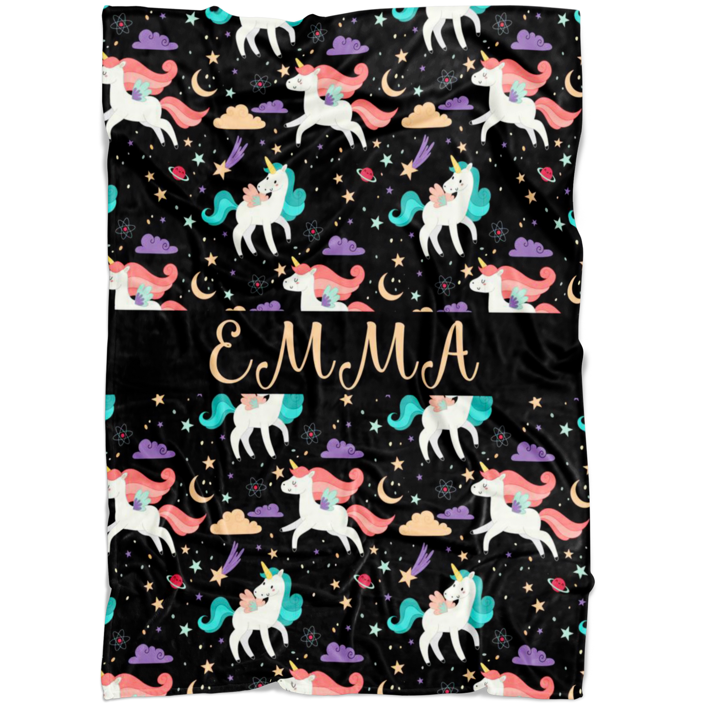 Personalized Name Unicorns Blanket for Girls - EMMA