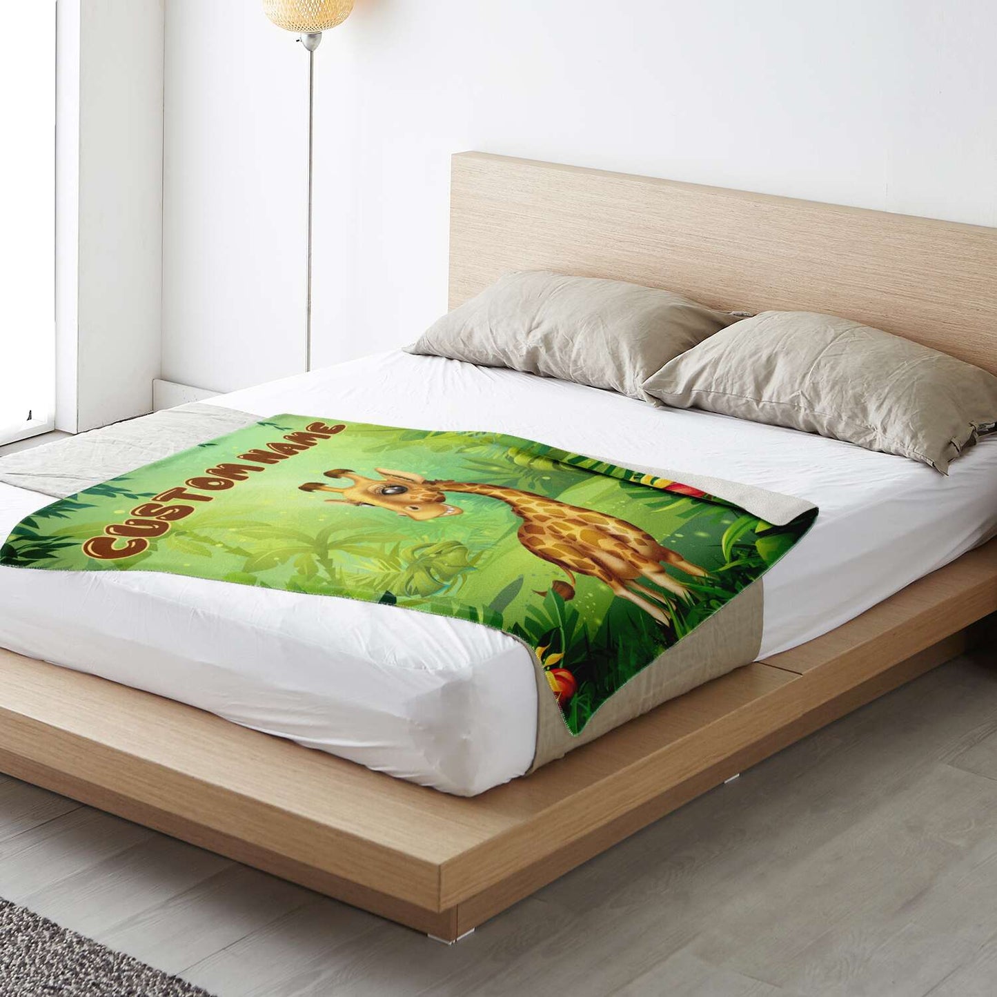 Personalized Name Giraffe Blanket, Custom Name Wild Animals Blanket for Boys & Girls