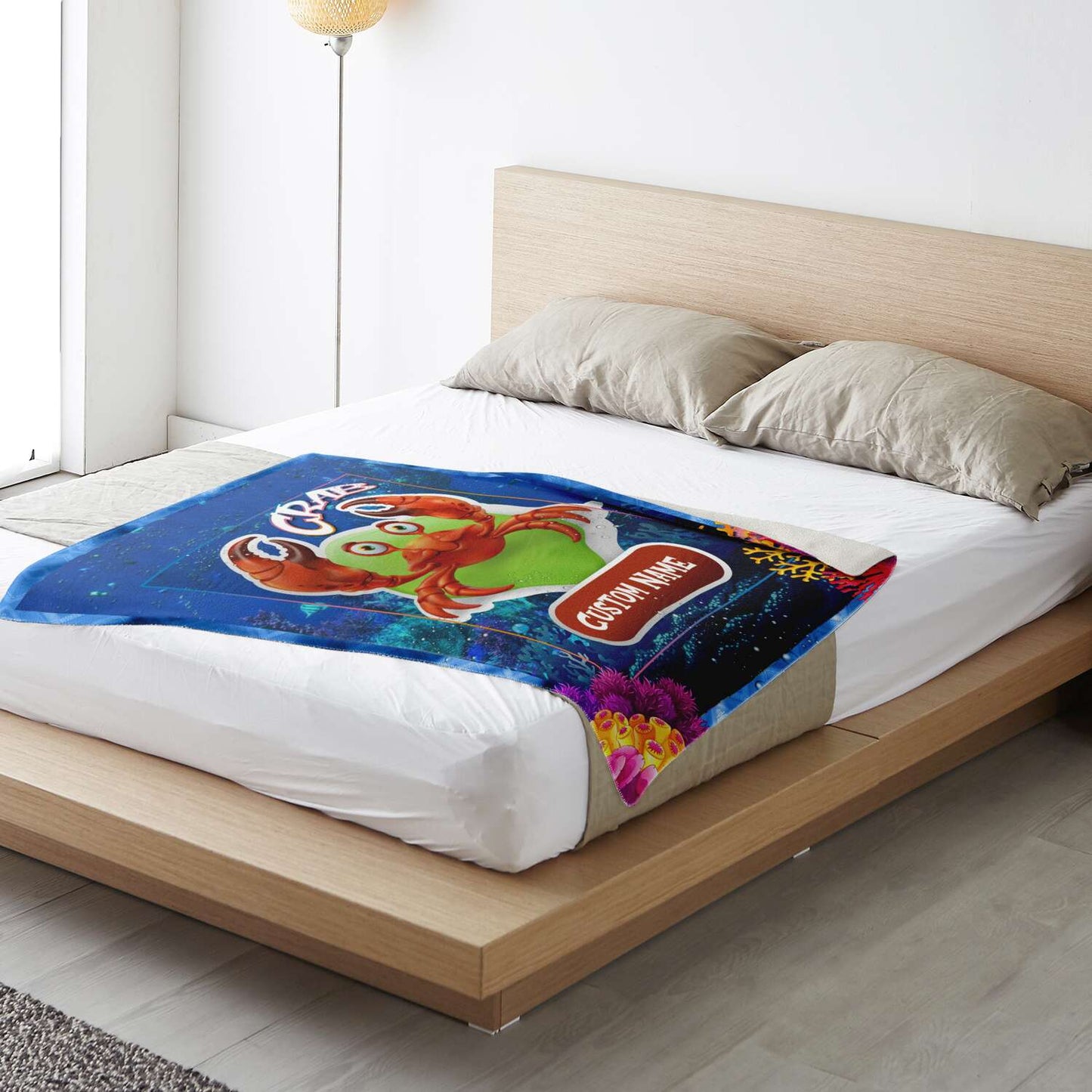 Personalized Name Crab Blanket, Custom Name Sea Animals Blanket for Boys & Girls