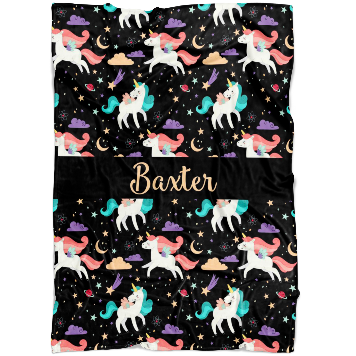 Personalized Name Unicorns Blanket for Girls - Baxter