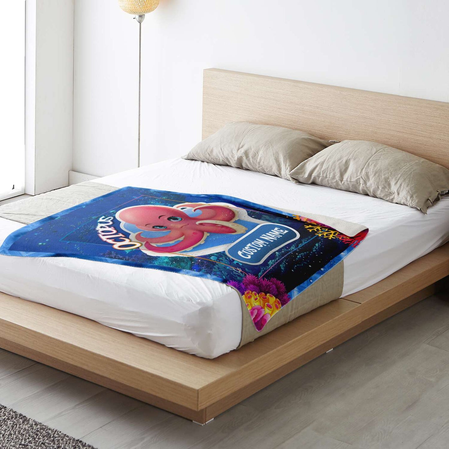 Personalized Name Octopus Blanket, Custom Name Sea Animals Blanket for Boys & Girls
