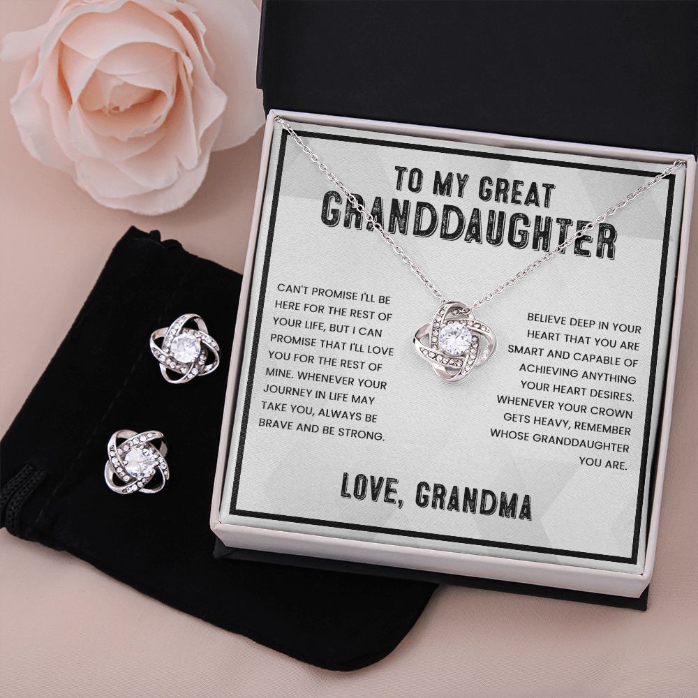 Granddaughter Gifts from Grandma - Love Knot and Earrings Set