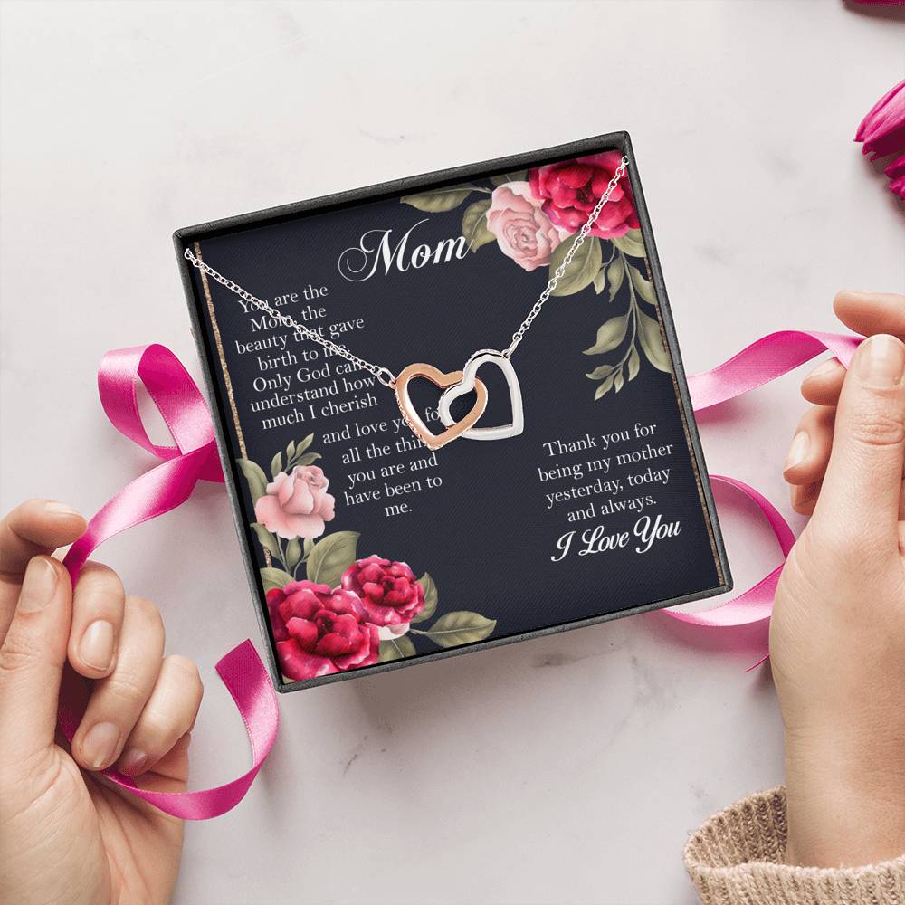 I Love You Mom Interlocking Hearts Necklace, Gift for Mom