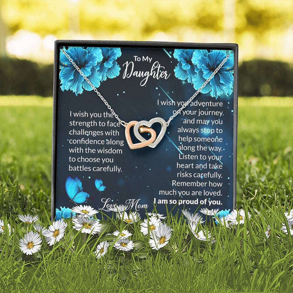 To My Daughter Gift Interlocking Hearts Necklace with a Message Card