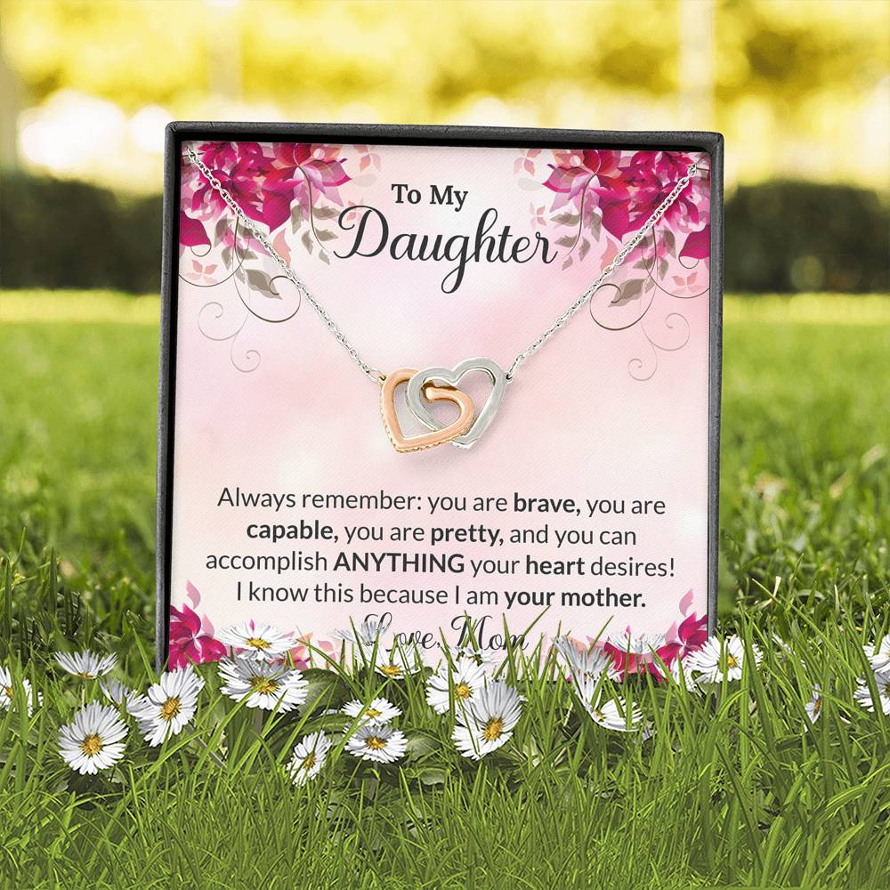 To My Daughter Gift Interlocking Hearts Necklace with a Message Card