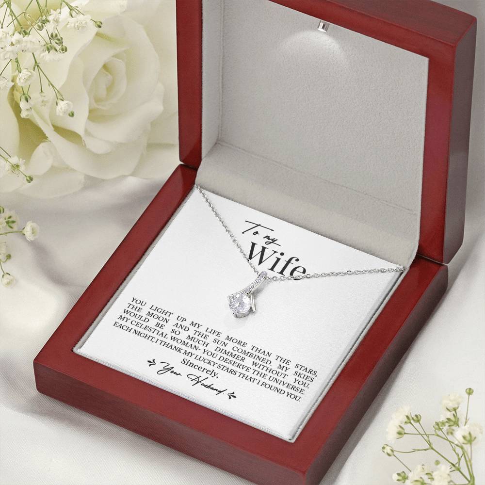 To My Wife, Romantic Best Gift for Wife Alluring Beauty Necklace with Message Card White
