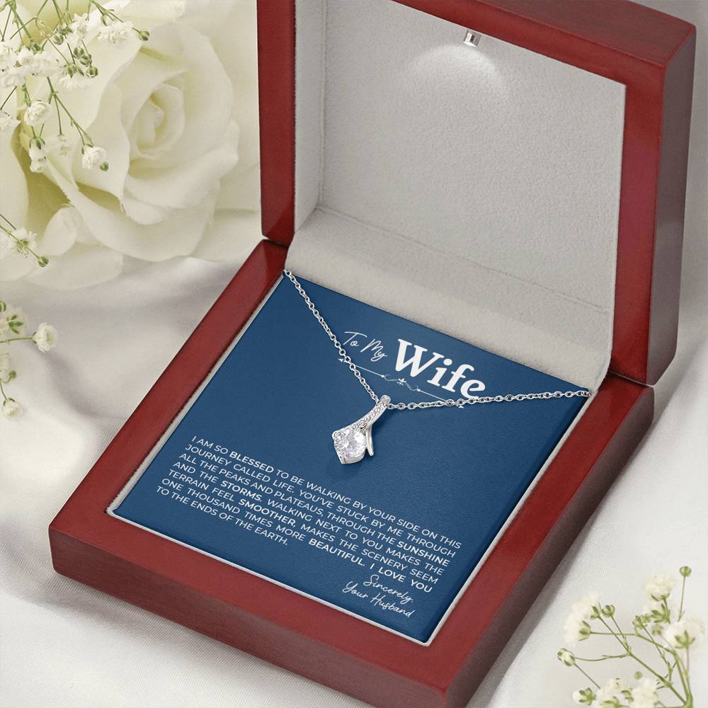 To My Wife, Gift for Wife Alluring Beauty Necklace with Message Card Blue