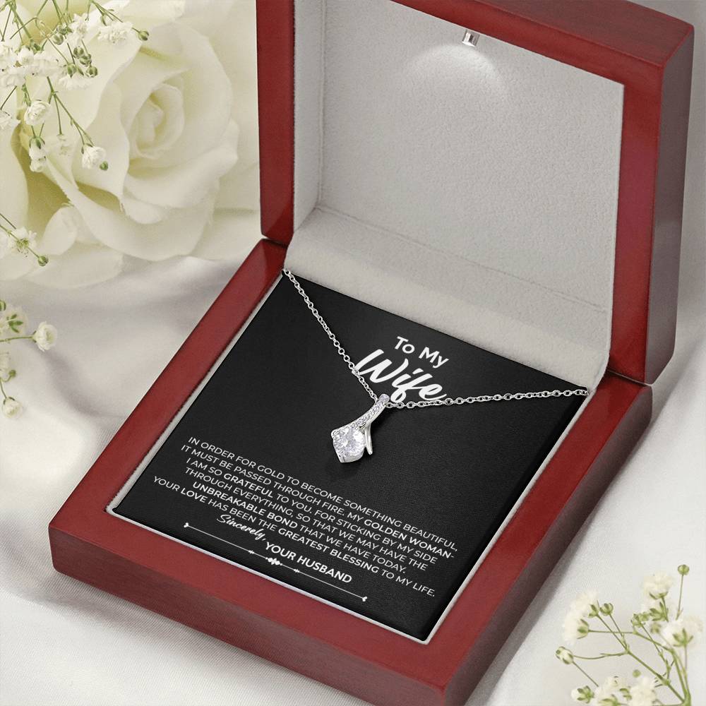 To My Wife, Best Gift for Wife Alluring Beauty Necklace with Message Card Black
