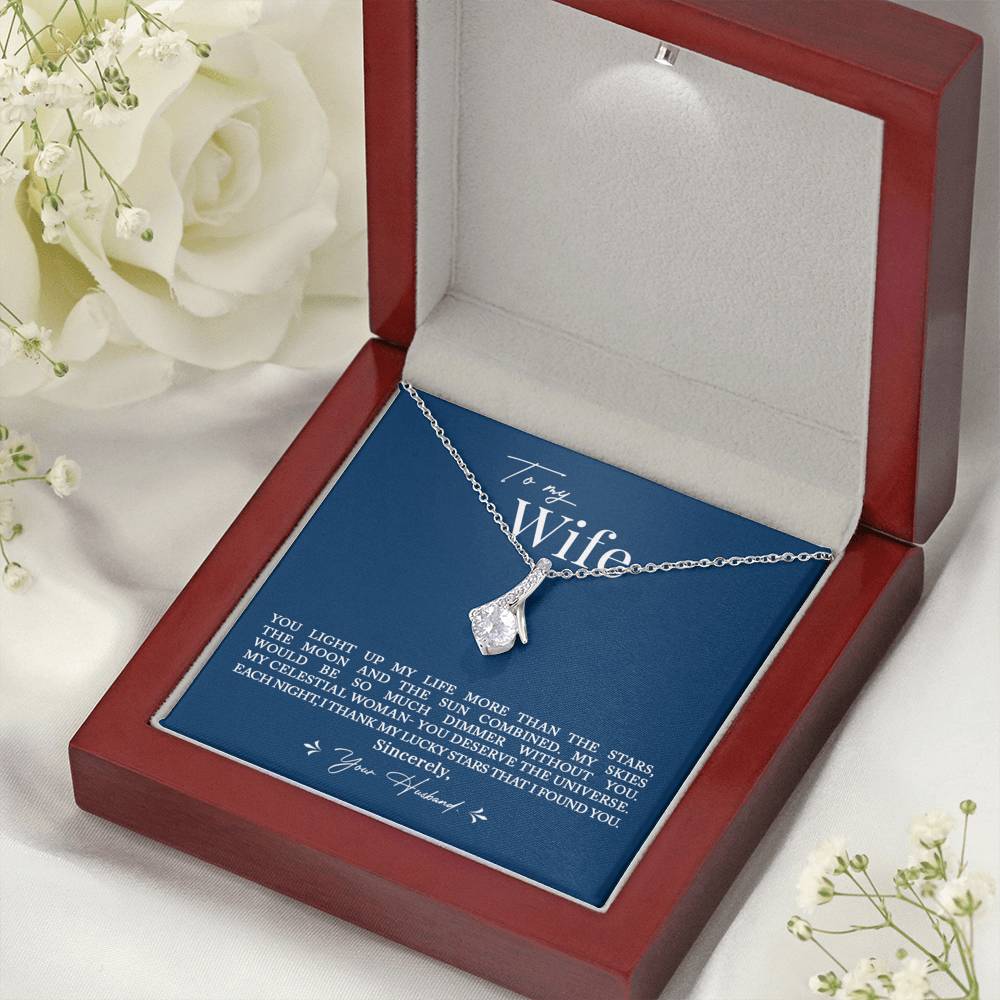 To My Wife, Romantic Gift for Wife Alluring Beauty Necklace with Message Card Blue