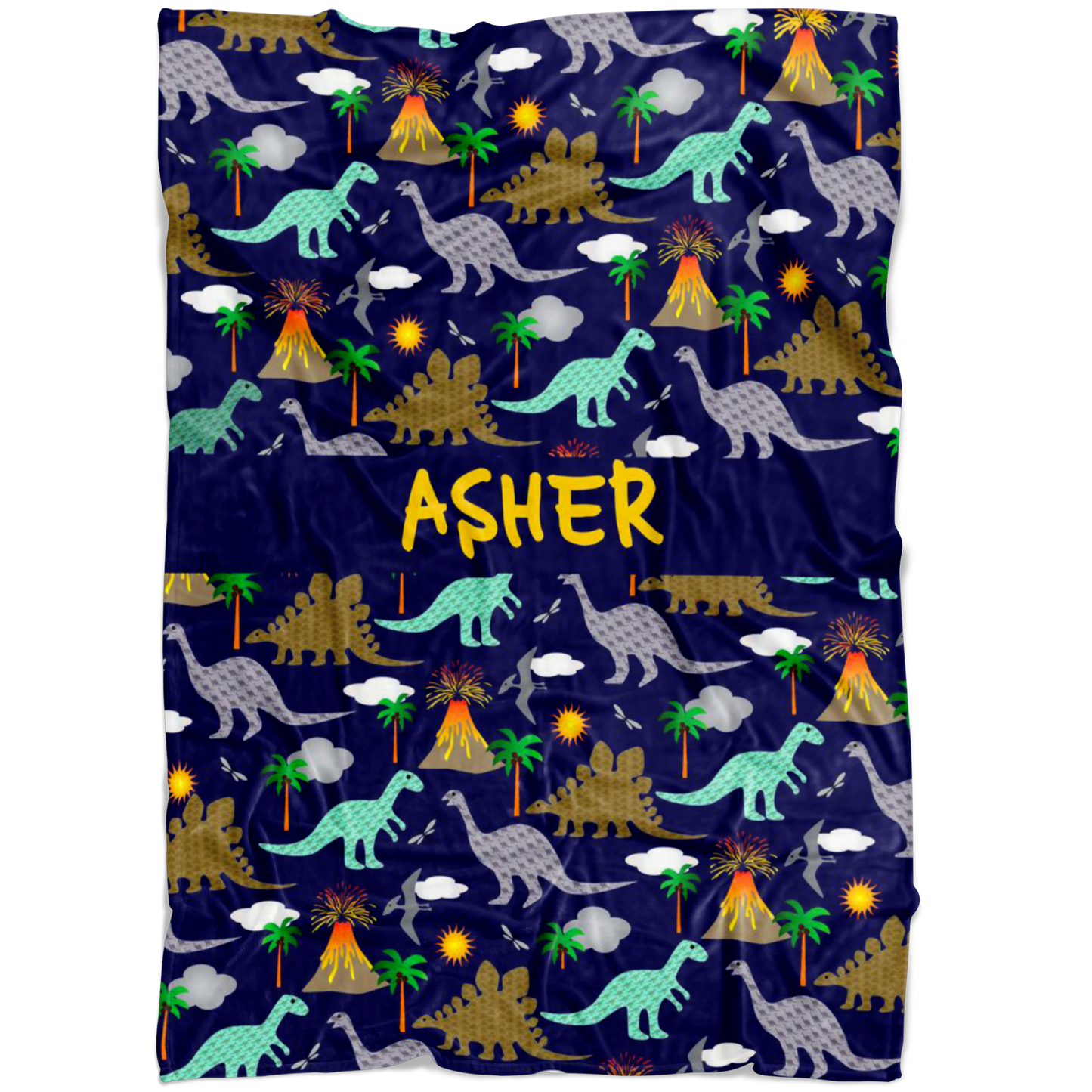 Personalized Dinosaurs, Dino World Blanket for Boys & Girls, Kids - Asher
