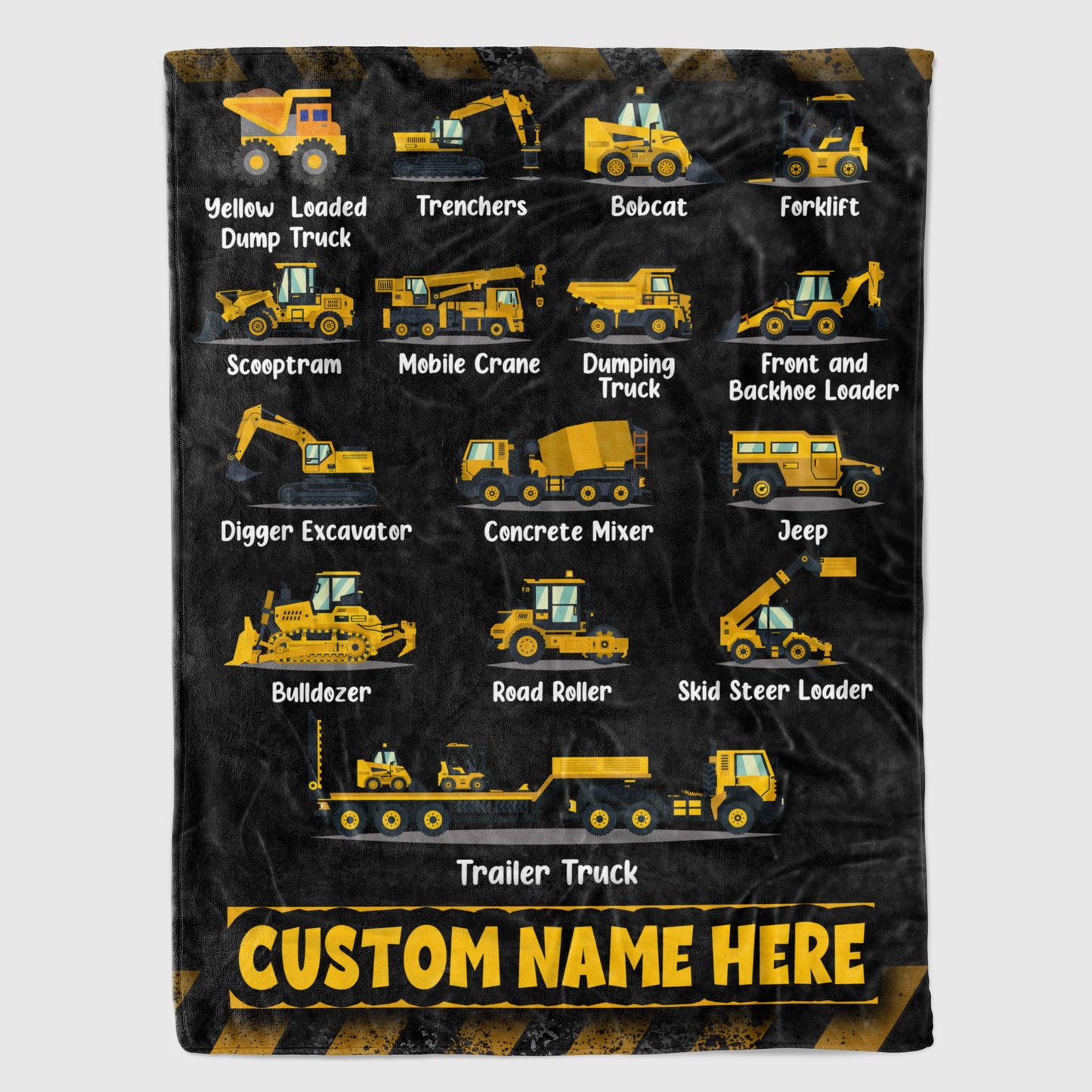 Personalized Custom Blankets with Construction Vehicles