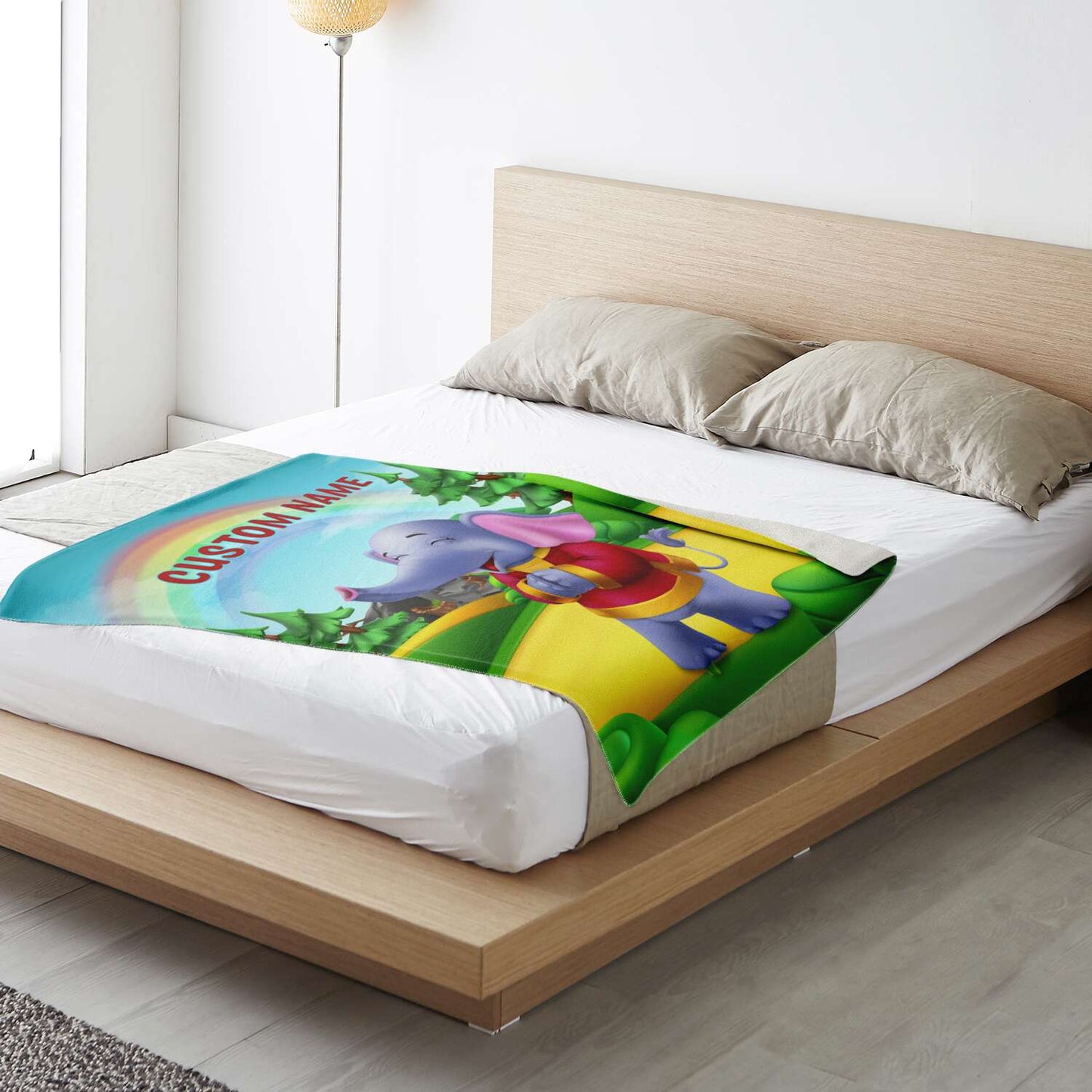 Personalized Name Elephant, Animal Blanket for Kids, Custom Name Blanket for Boys & Girls