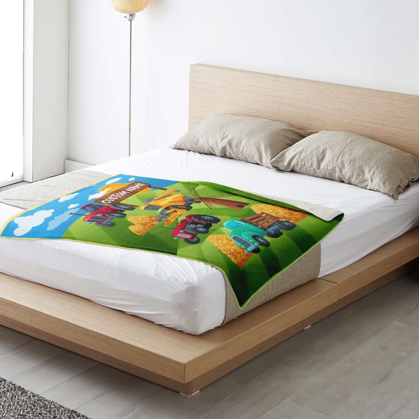 Personalized Name Farm Machinery Tractor Blanket for Kids, Custom Name Blanket for Boys & Girls