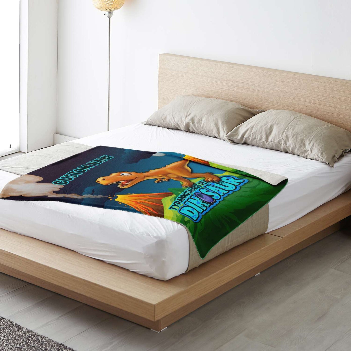 Personalized Name Tyrannosaurus Rex Dinosaur Blanket for Kids, Custom Name Blanket for Boys & Girls