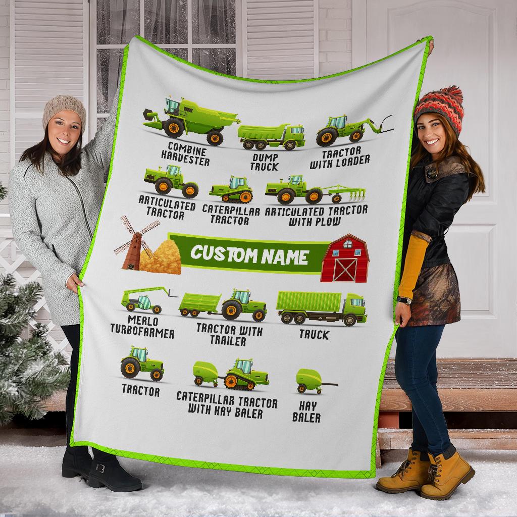 Personalized Name, Farm, Agricultural Machinery, Tractor Blanket for Kids, Boys & Girls Custom Name Blanket