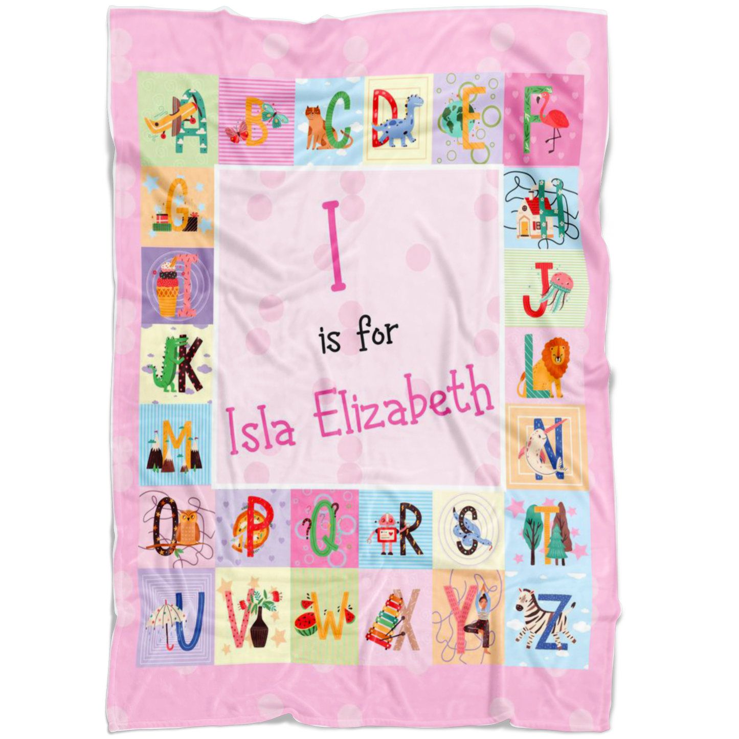Personalized Name ABC Blanket for Babies & Girls - I for Isla Elizabeth