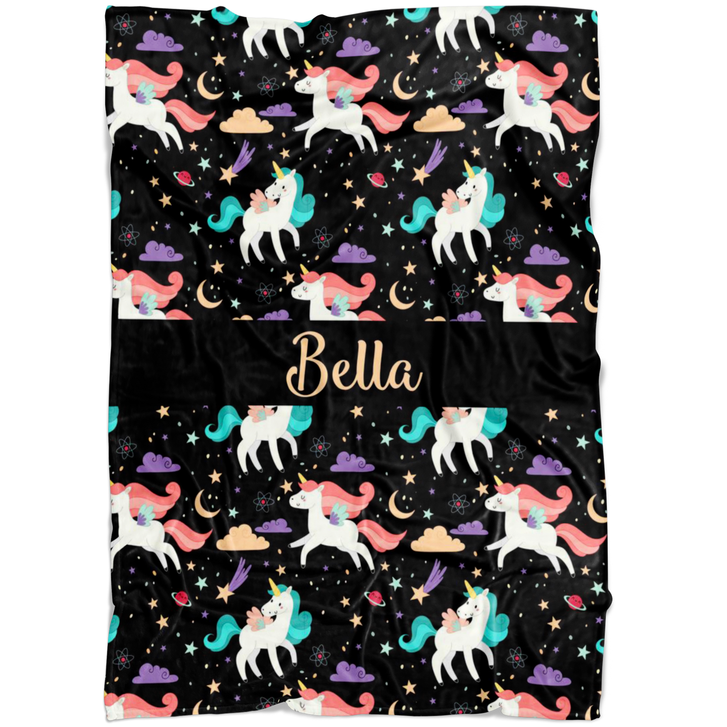 Personalized Name Unicorns Blanket for Girls - Bella