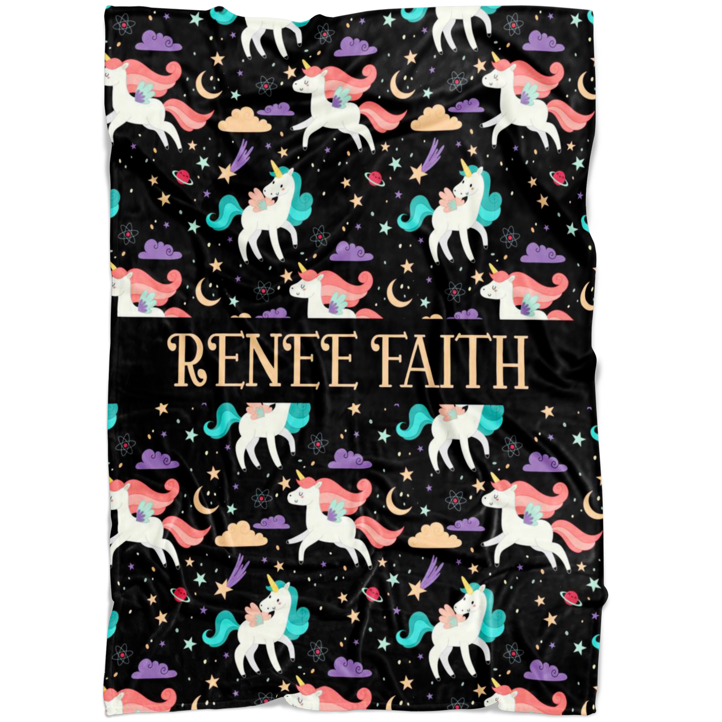 Personalized Name Unicorns Blanket for Girls - Renee Faith