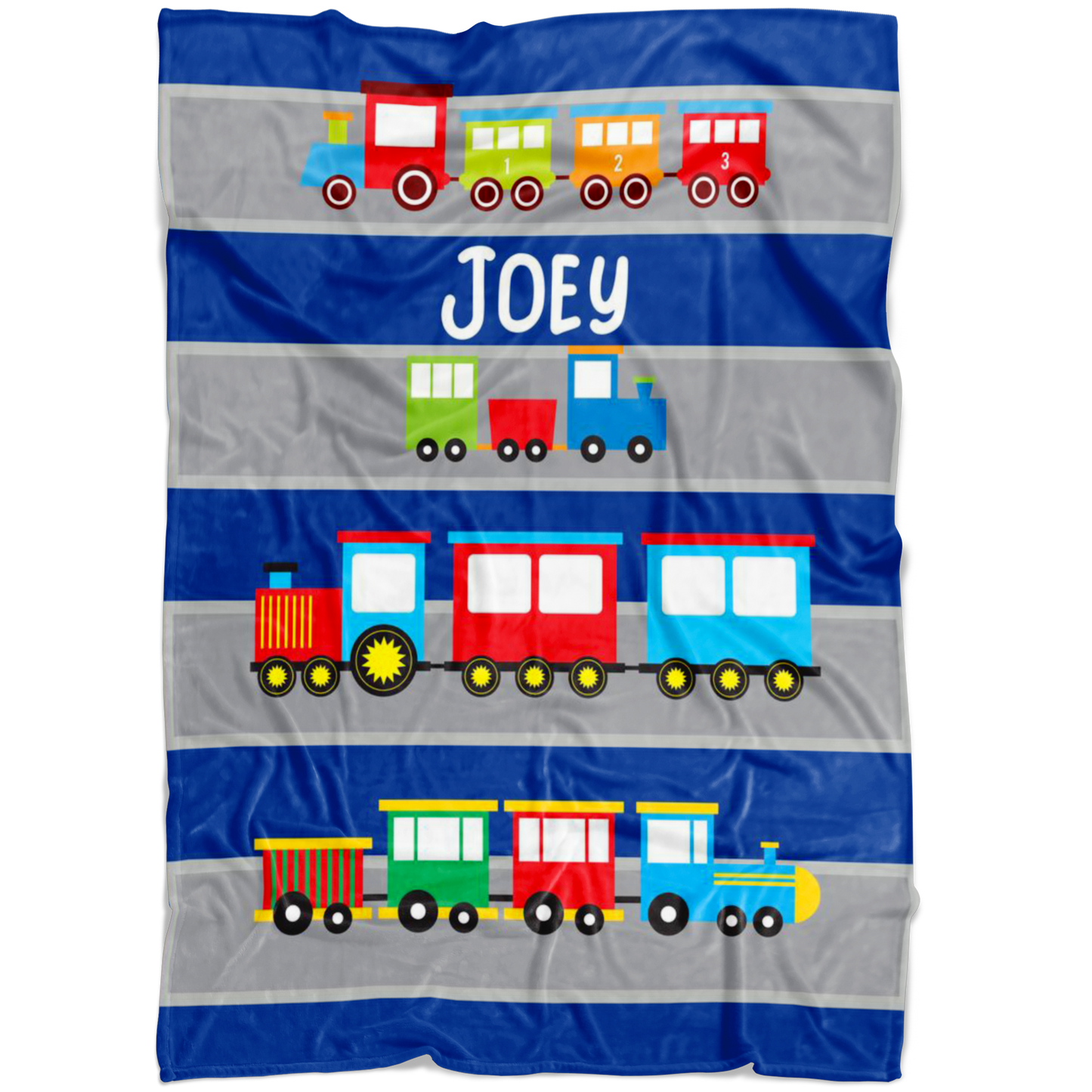 Personalized Name Train Blanket for Kids, Boys & Girls - Joey