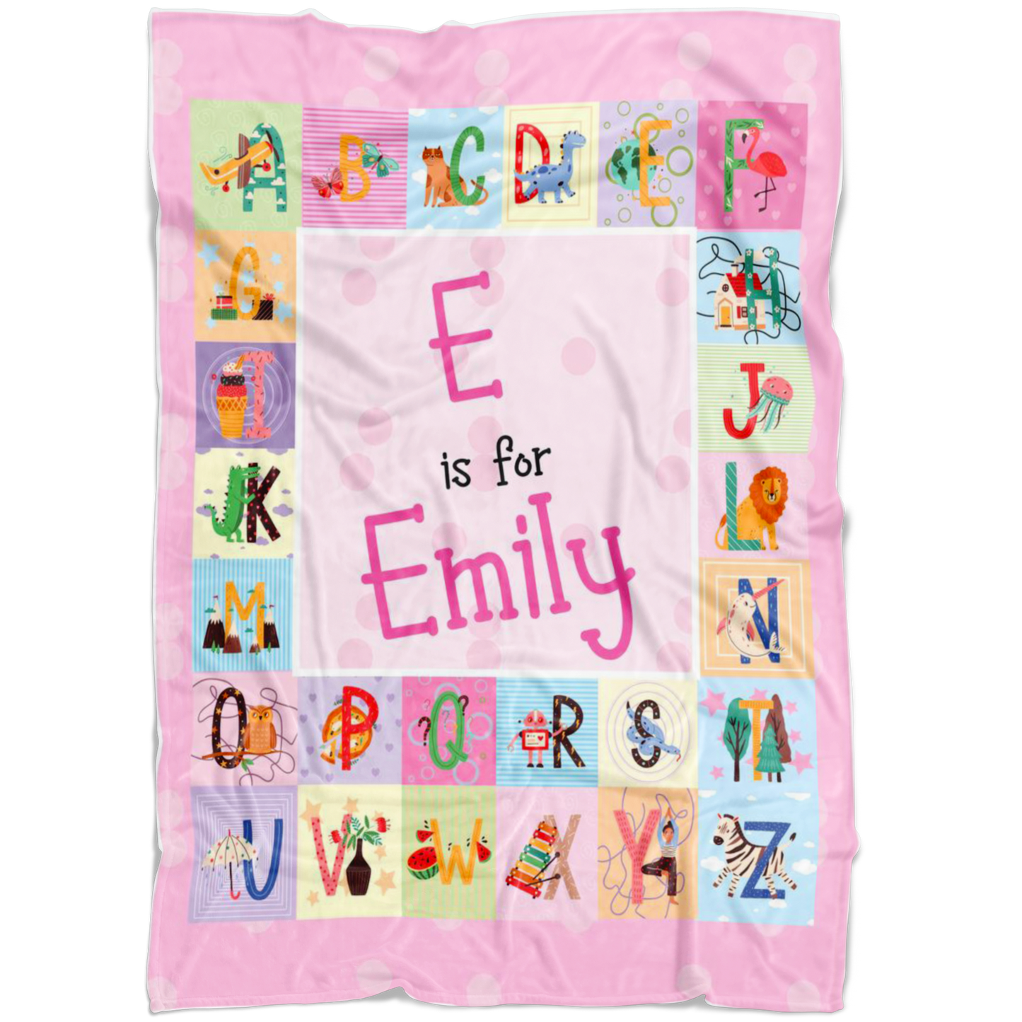 Personalized Name ABC Blanket for Babies & Girls / E for Emily