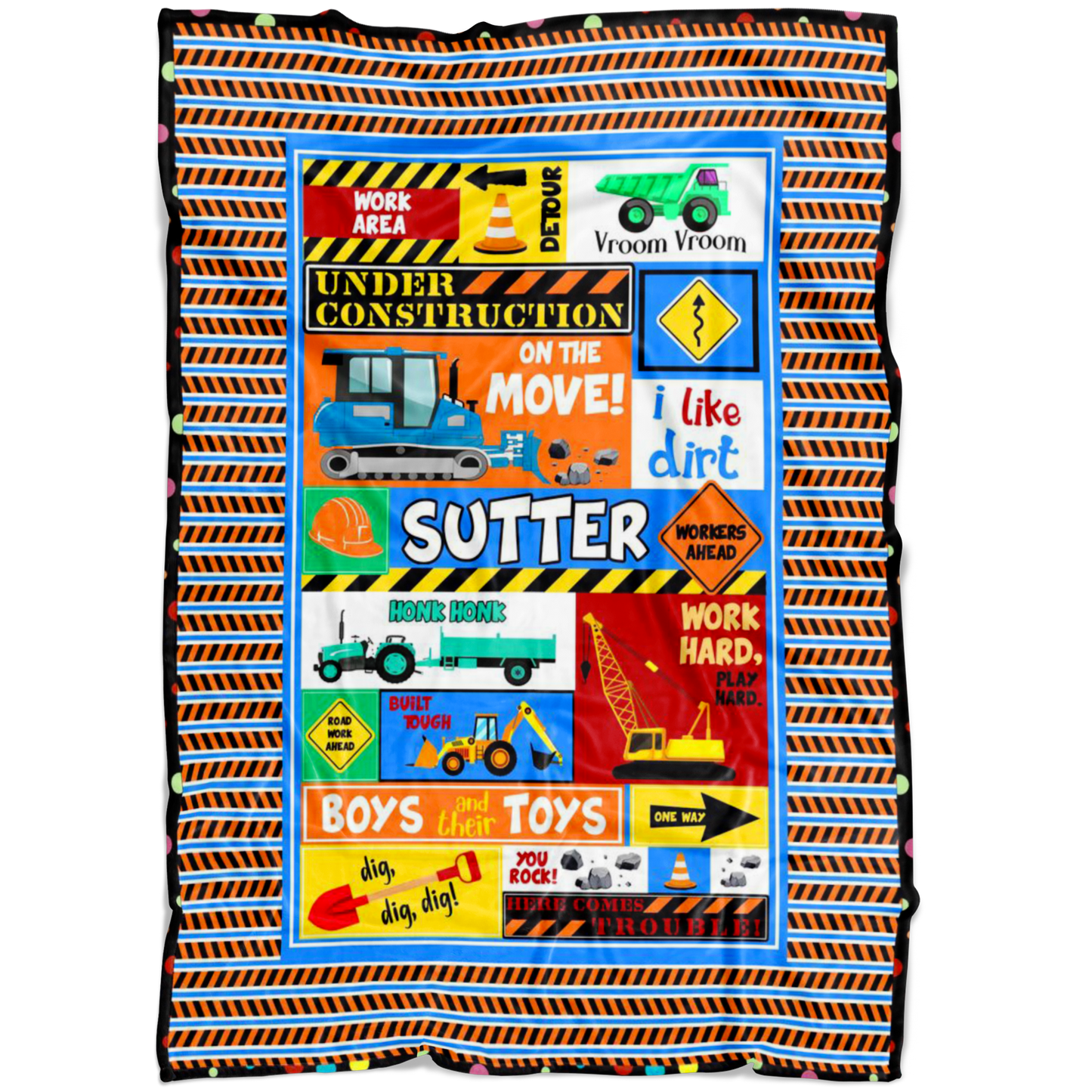 Under Construction Personalized Blanket for Boys - Sutter