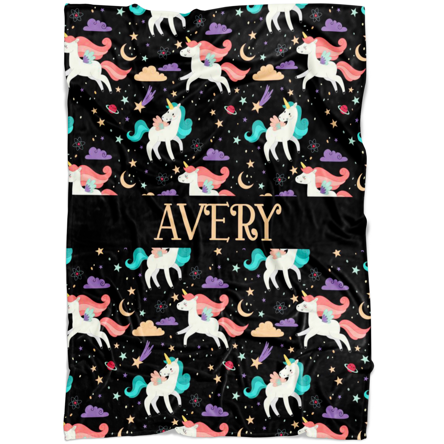 Personalized Name Unicorns Blanket for Girls - Avery