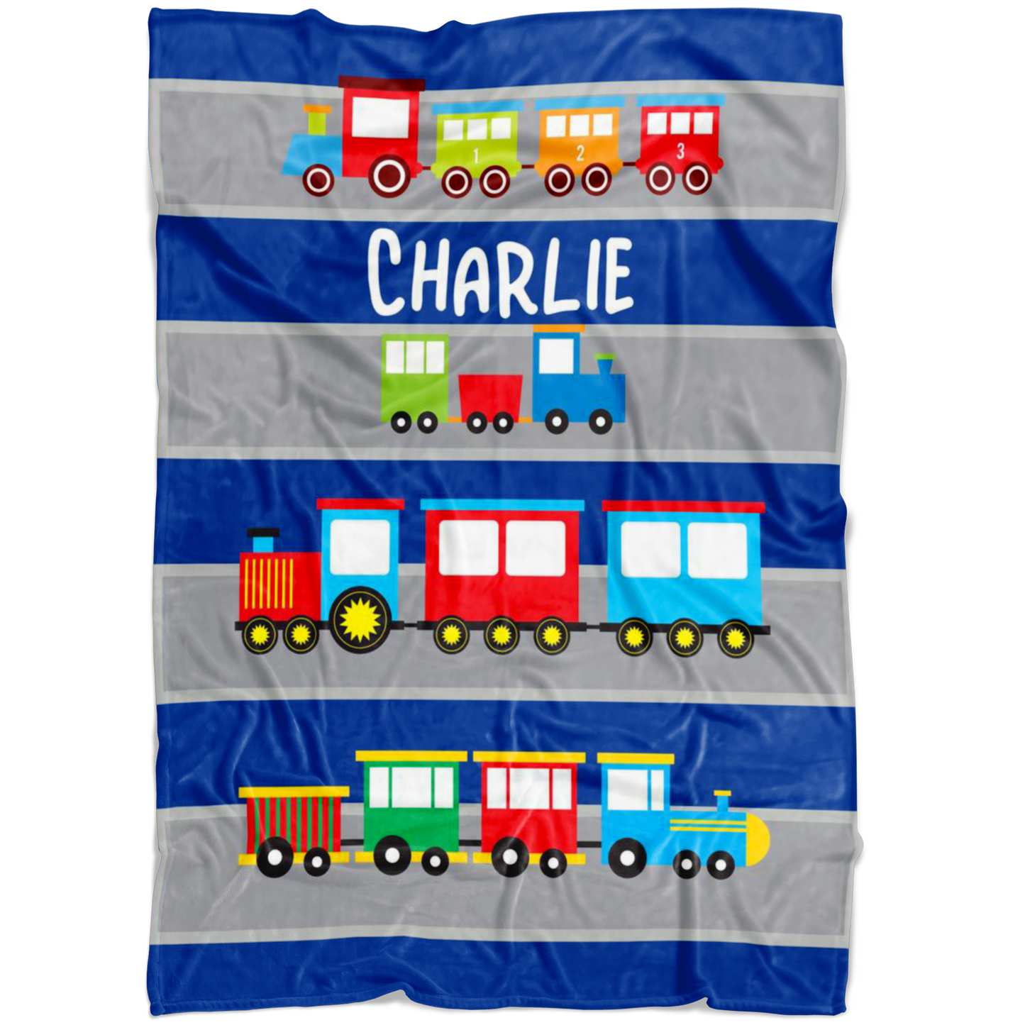 Personalized Name Train Blanket for Kids, Boys & Girls - Charlie