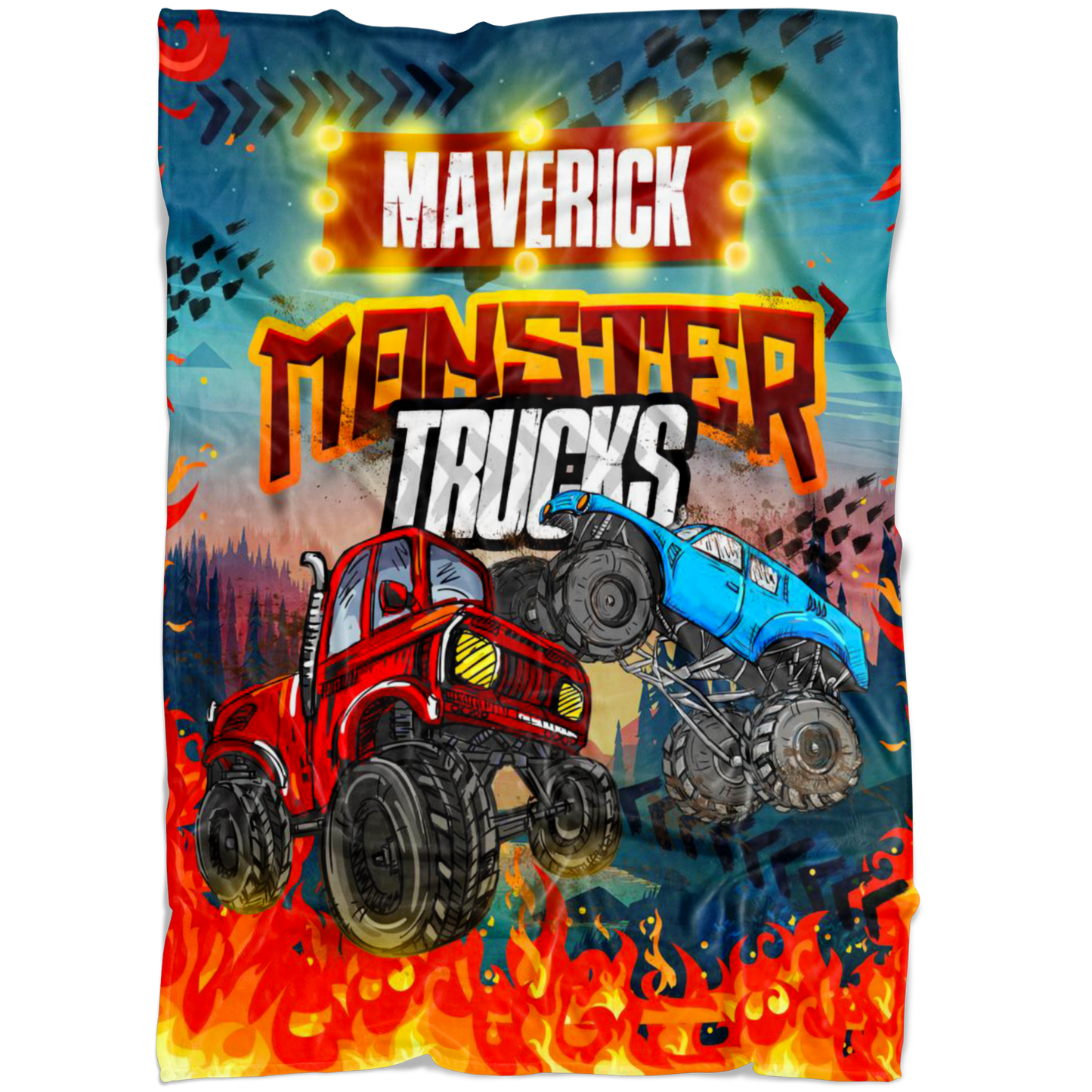 Personalized Name Monster Truck Blanket for Boys & Girls, Childrens Blanket - Maverick