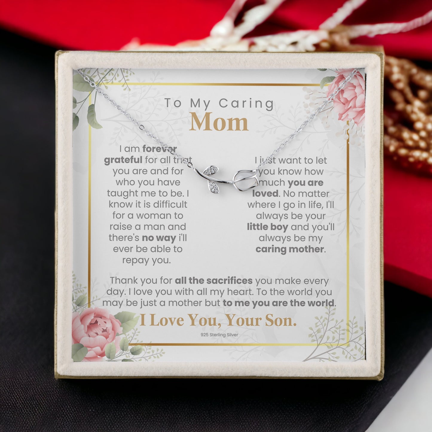 Gifts for Mom, Mothers Day Birthday Gifts for Mom, 925 Silver Necklace, Tulip Flower