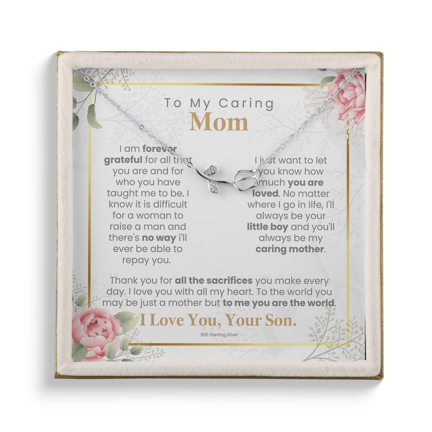 Gifts for Mom, Mothers Day Birthday Gifts for Mom, 925 Silver Necklace, Tulip Flower