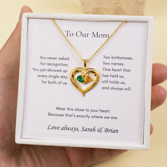 To Our Mom Personalized Birthstone Heart Necklace