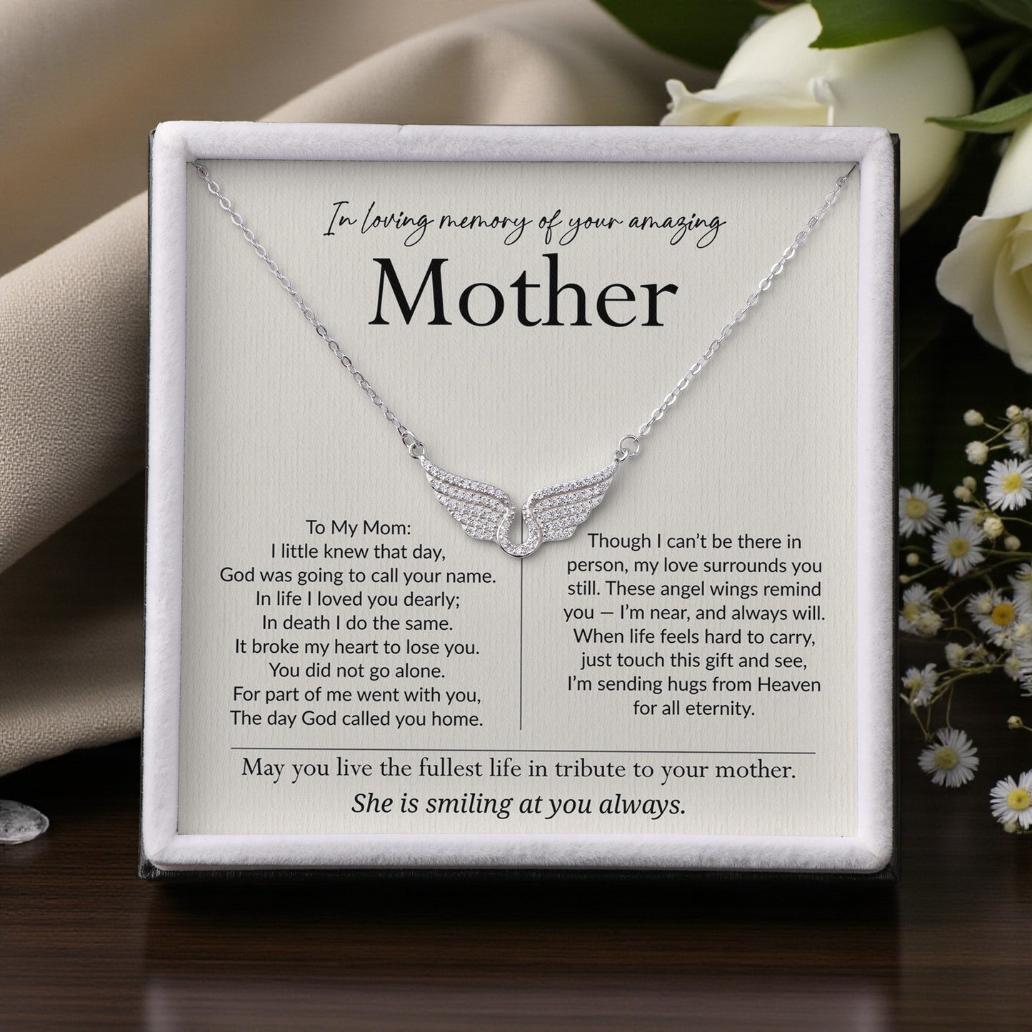Memorial Angel Wings Necklace – In Loving Memory of Mom (925 Silver)