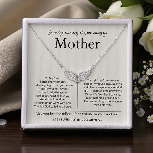 Memorial Angel Wings Necklace – In Loving Memory of Mom (925 Silver)