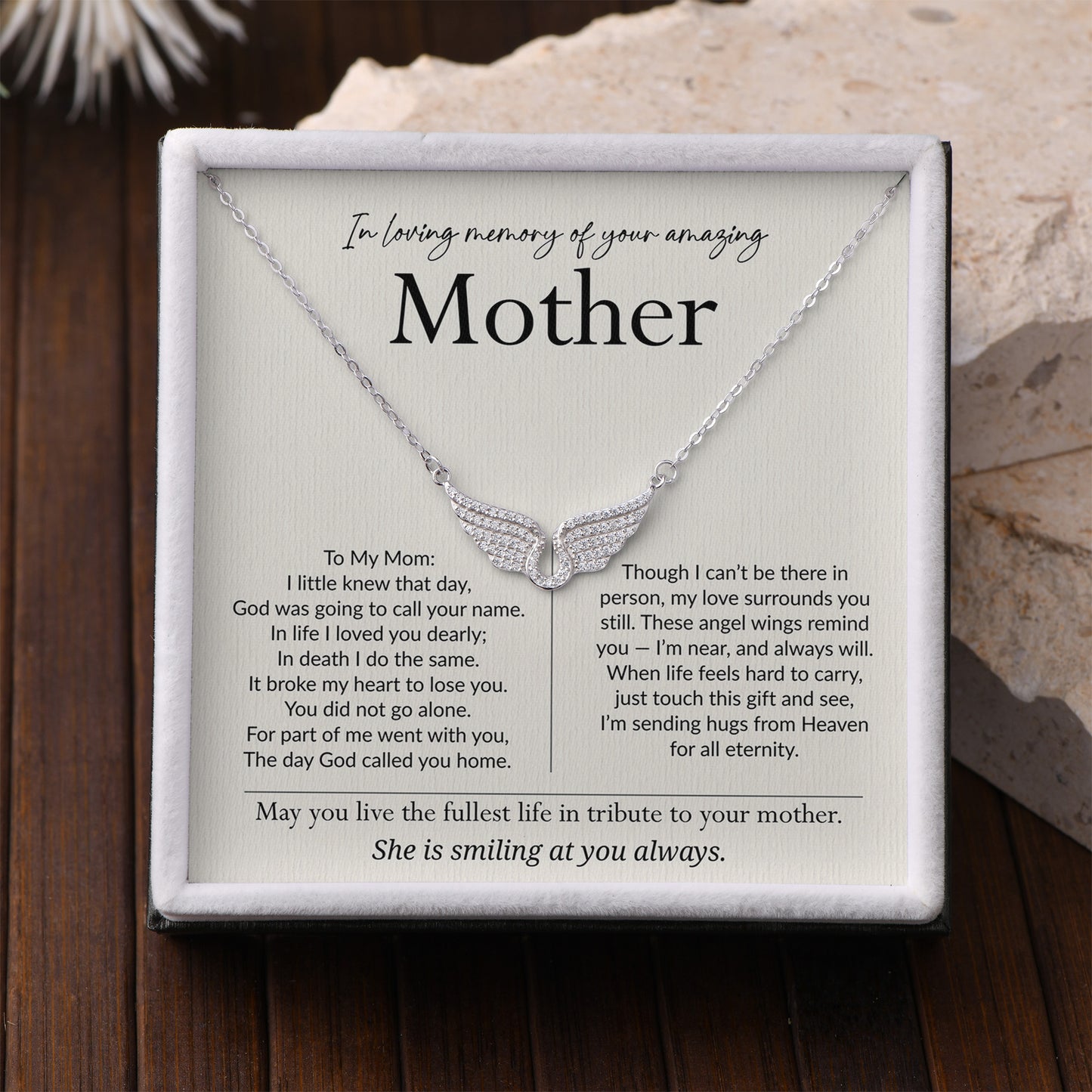 Memorial Angel Wings Necklace – In Loving Memory of Mom (925 Silver)
