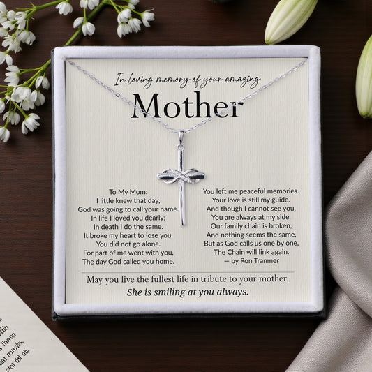 Memorial Cross Necklace – In Loving Memory of Mom (925 Silver or Gold-Plated)