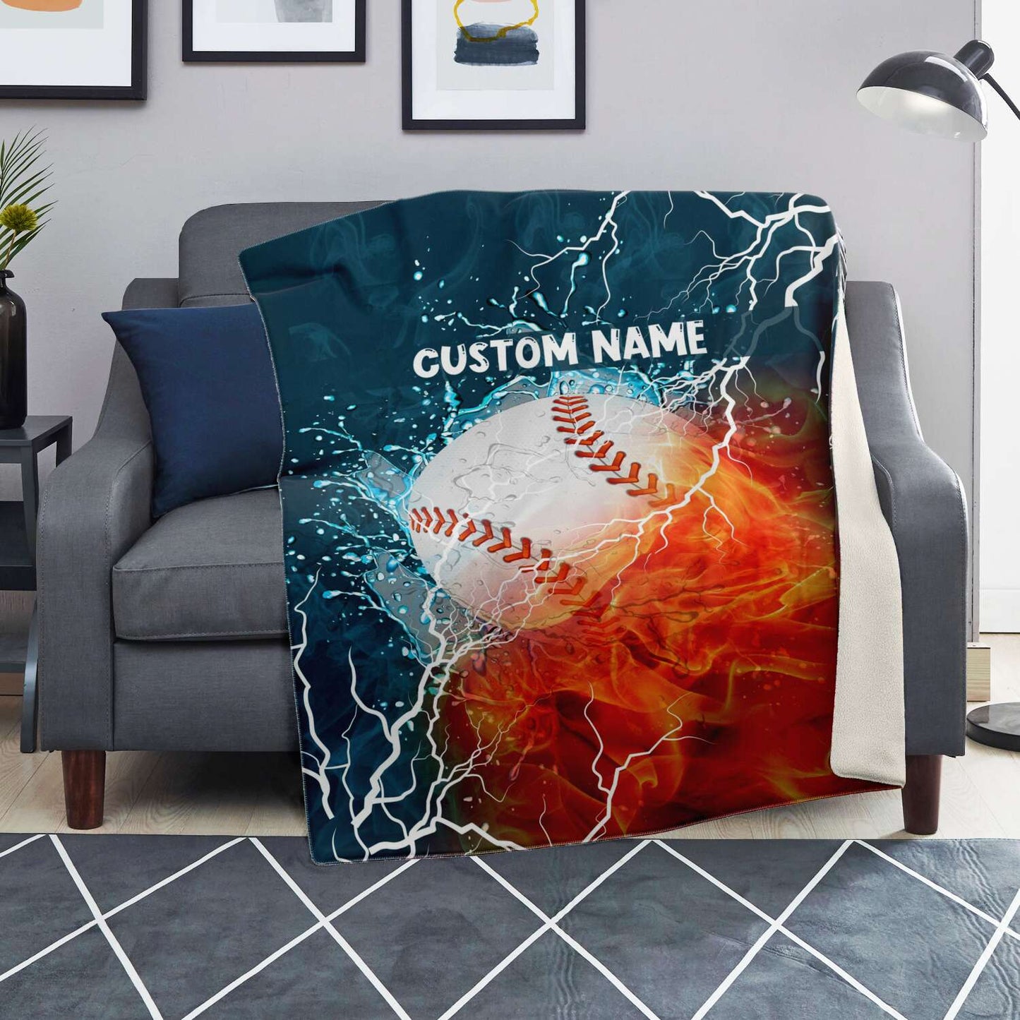 Personalized Name Baseball Blanket, Custom Name Sports Blanket for Boys & Girls