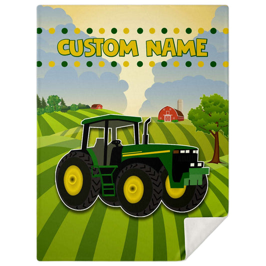 Personalized Name Big Green Tractor Blanket for Kids