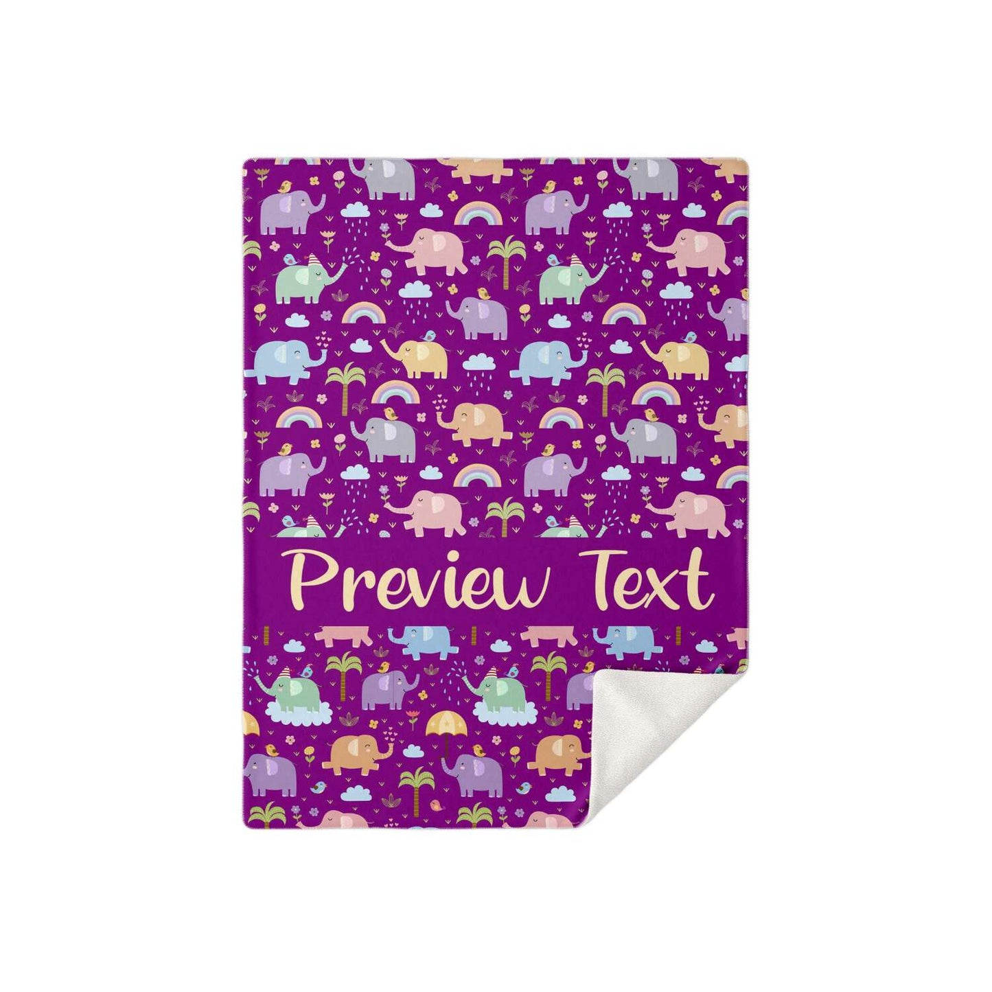 Personalized Name Elephant Pattern Purple Blanket for Kids, Girls & Boys