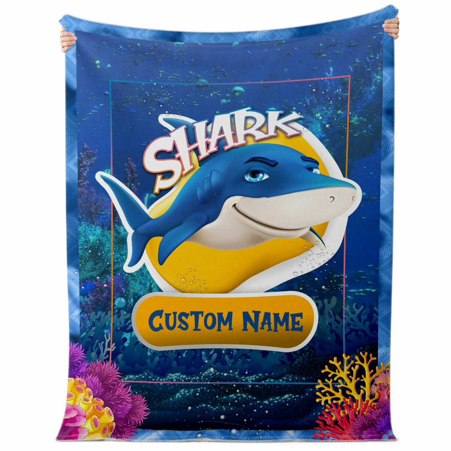 Personalized Name Shark Blanket, Custom Name Sea Animals Blanket for Boys & Girls