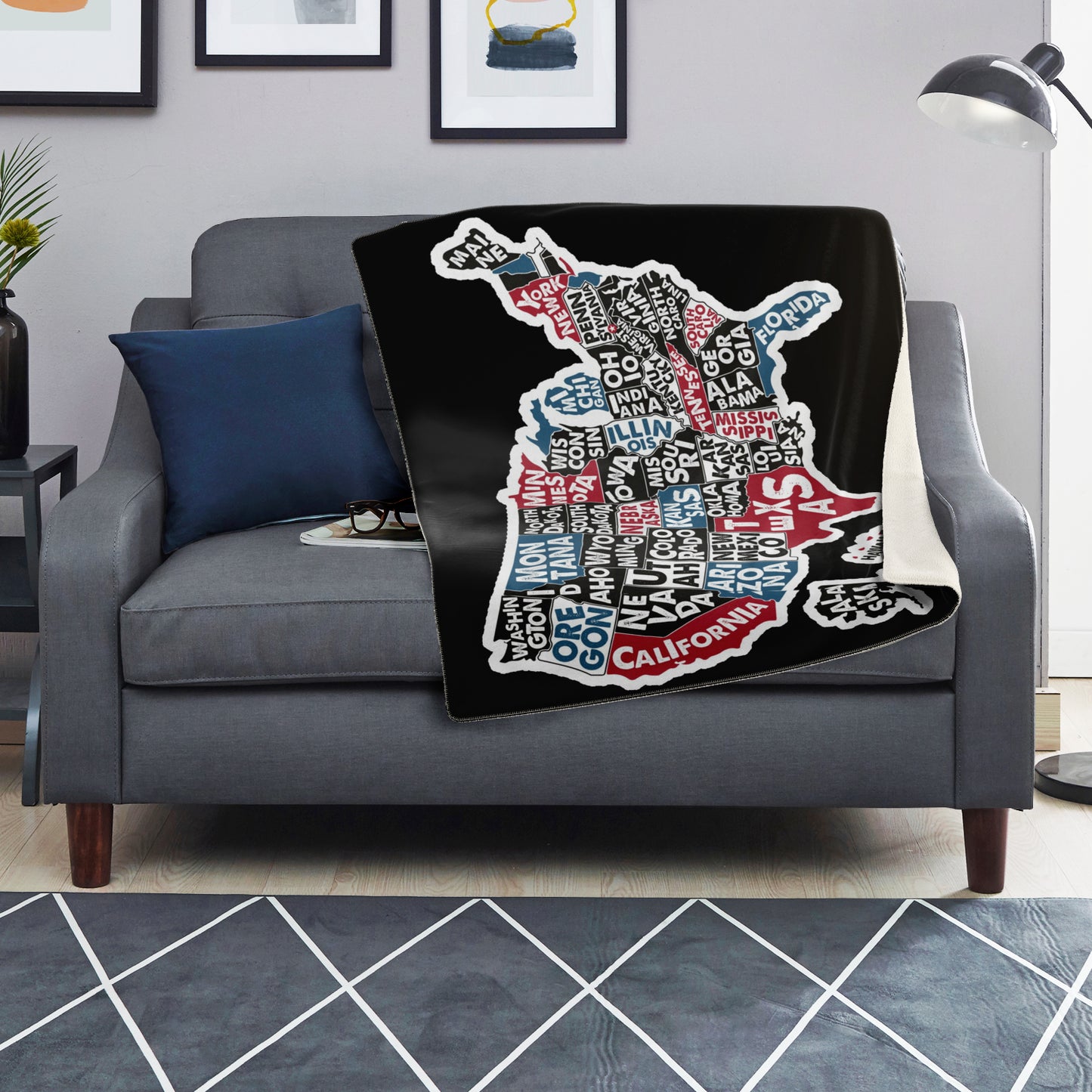 USA Map with State Names Premium Blanket