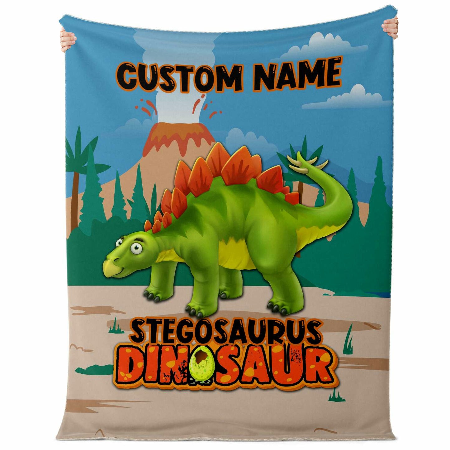 Personalized Name Stegosaurus Dinosaur Blanket for Kids, Custom Name Blankets for Boys & Girls